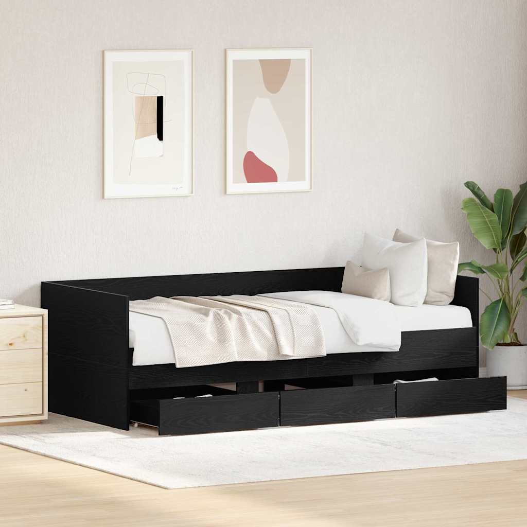 Daybed Se Zásuvkou Černý Dub 90 X 200 Cm Kompozitní Dřevo