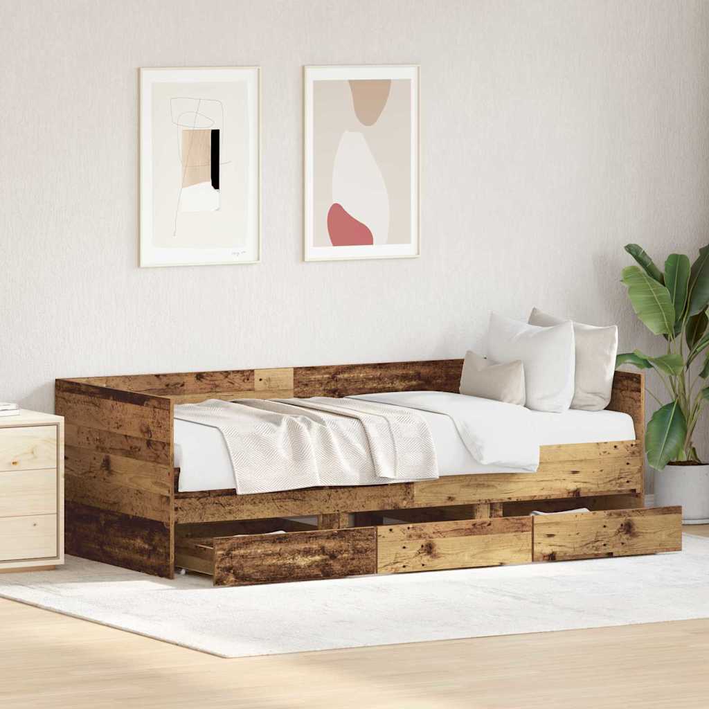 Daybed Se Zásuvkou Staré Dřevo 90 X 190 Cm Kompozitní Dřevo