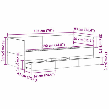 Daybed Se Zásuvkou Staré Dřevo 90 X 190 Cm Kompozitní Dřevo