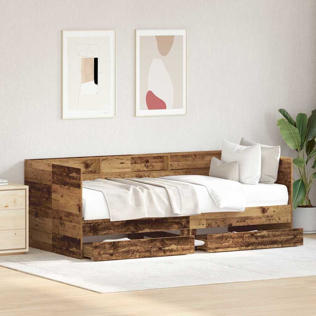 Daybed Se Zásuvkou Staré Dřevo 90 X 200 Cm Kompozitní Dřevo