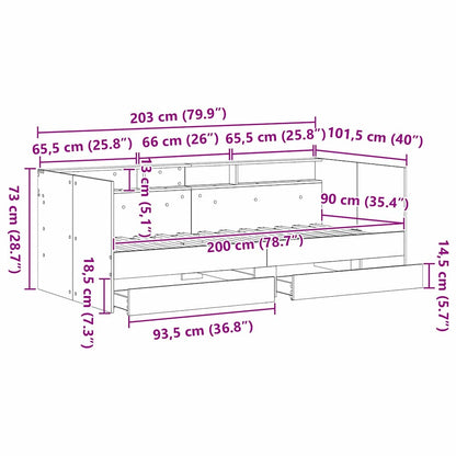 Daybed Se Zásuvkou Staré Dřevo 90 X 200 Cm Kompozitní Dřevo