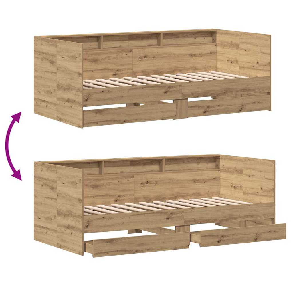 Daybed Se Zásuvkou Artisanový Dub 90 X 200 Cm Kompozitní Dřevo