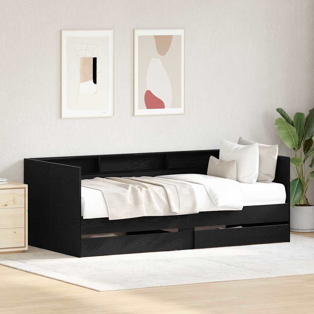Daybed Se Zásuvkou Černý Dub 90 X 200 Cm Kompozitní Dřevo