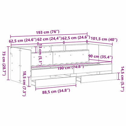 Daybed Se Zásuvkou Staré Dřevo 90 X 190 Cm Kompozitní Dřevo
