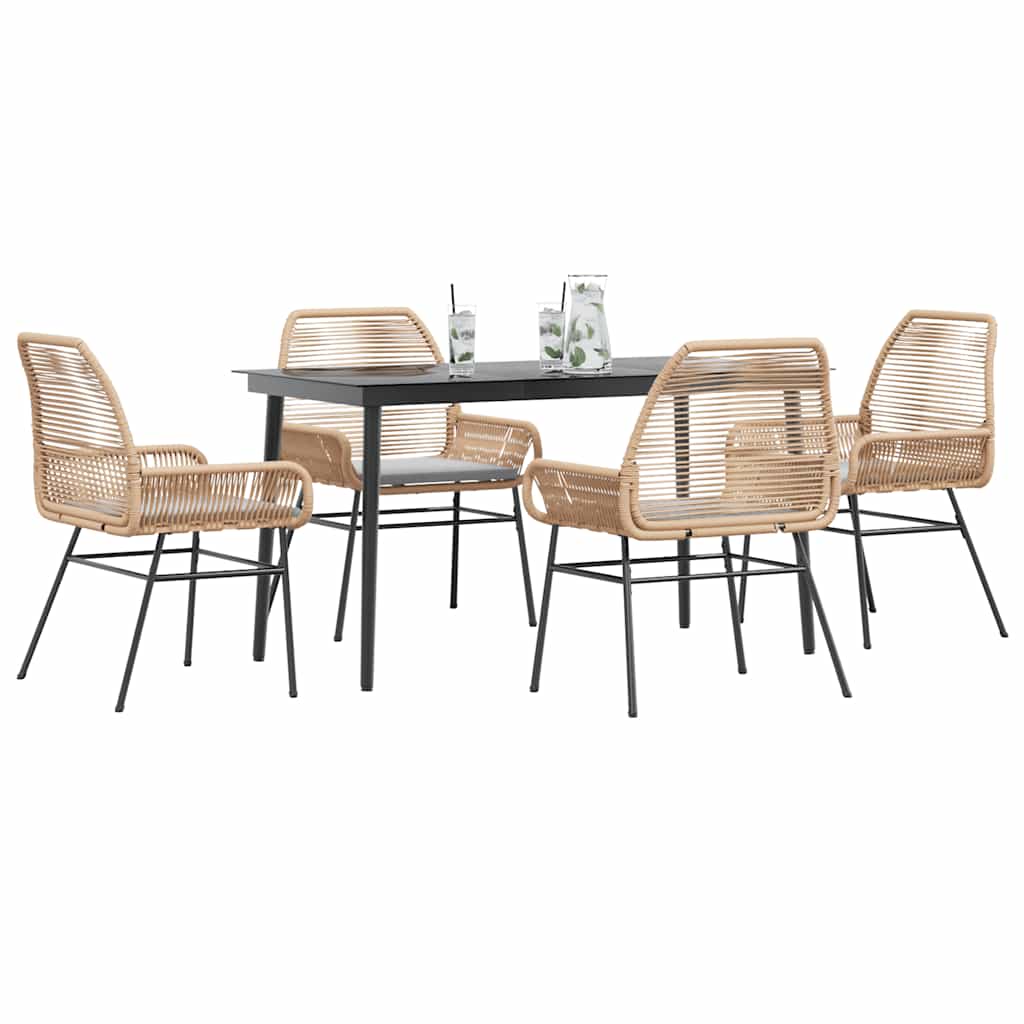 5Dílný Zahradní Jídelní Set S Poduškami Hnědý Polyratan Sklo