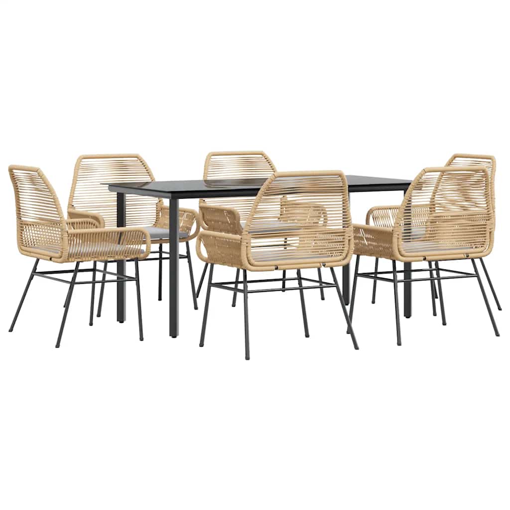 7Dílný Zahradní Jídelní Set S Poduškami Hnědý Polyratan Sklo
