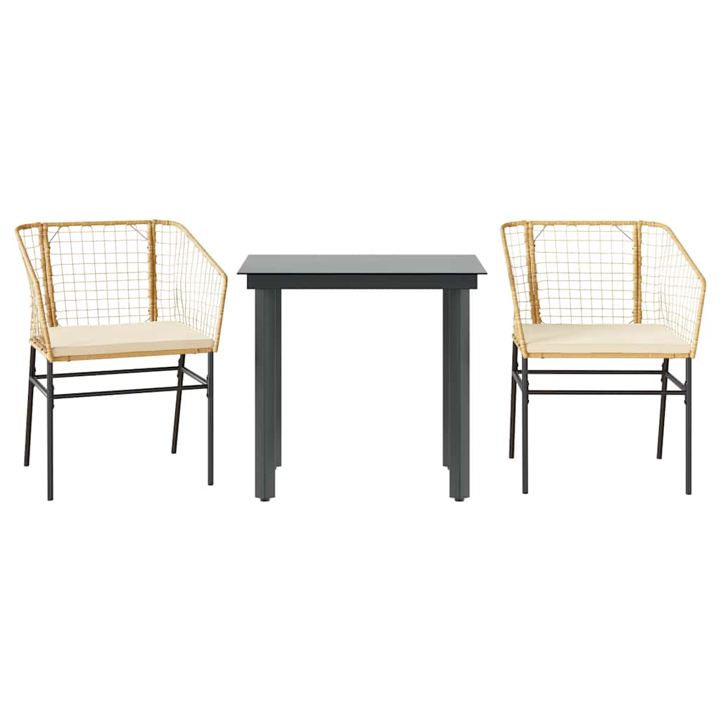 3Dílný Zahradní Jídelní Set S Poduškami Hnědý Polyratan Sklo