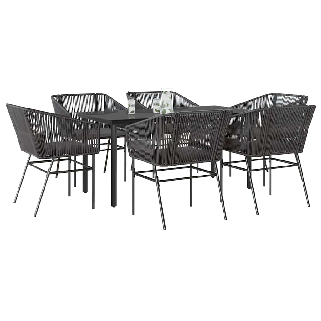 7Dílný Zahradní Jídelní Set S Poduškami Černý Polyratan Sklo