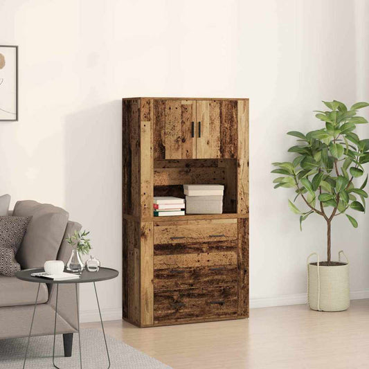Vysoký Bufet Staré Dřevo 80 X 33 X 150 Cm Kompozitní Dřevo