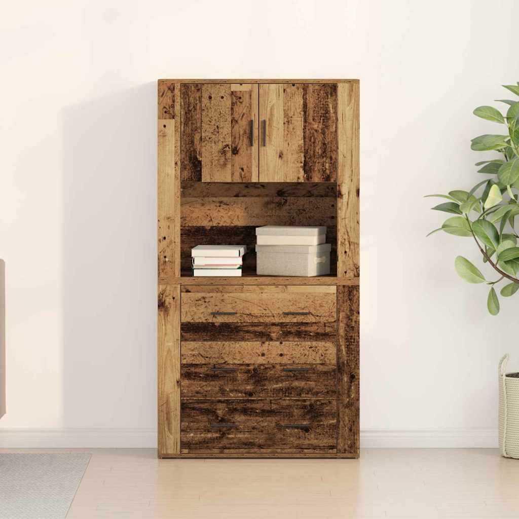 Vysoký Bufet Staré Dřevo 80 X 33 X 150 Cm Kompozitní Dřevo