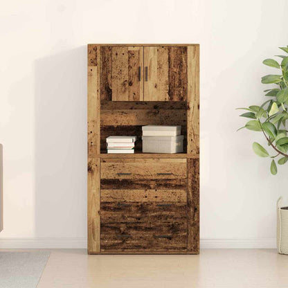 Vysoký Bufet Staré Dřevo 80 X 33 X 150 Cm Kompozitní Dřevo