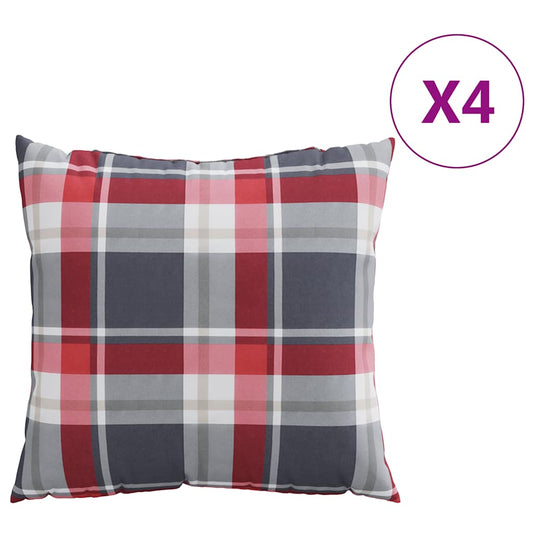 Polštáře Na Pohovku 4 Ks Červený Kostkovaný Vzor 50X50 Cm Látkové