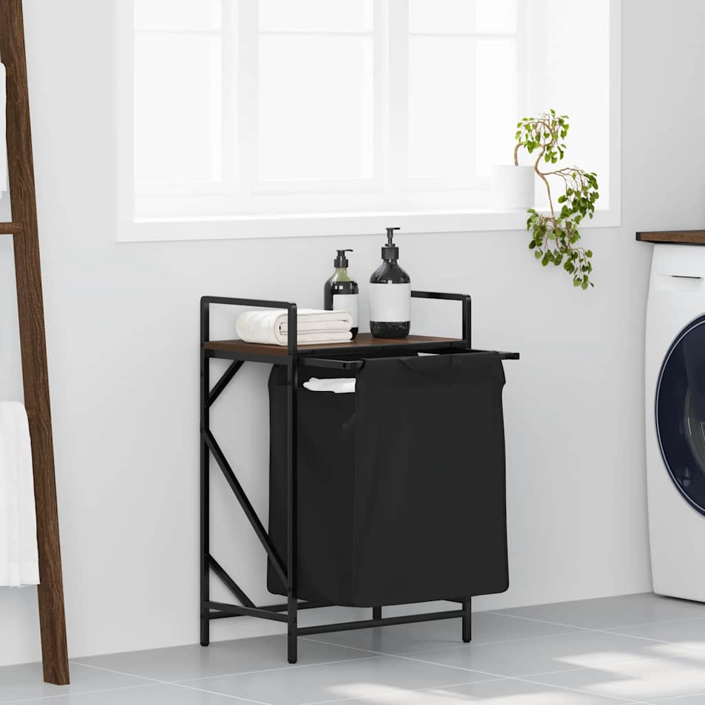 Koš Na Prádlo Se 1 Přihrádkou A Policí Černý Dub