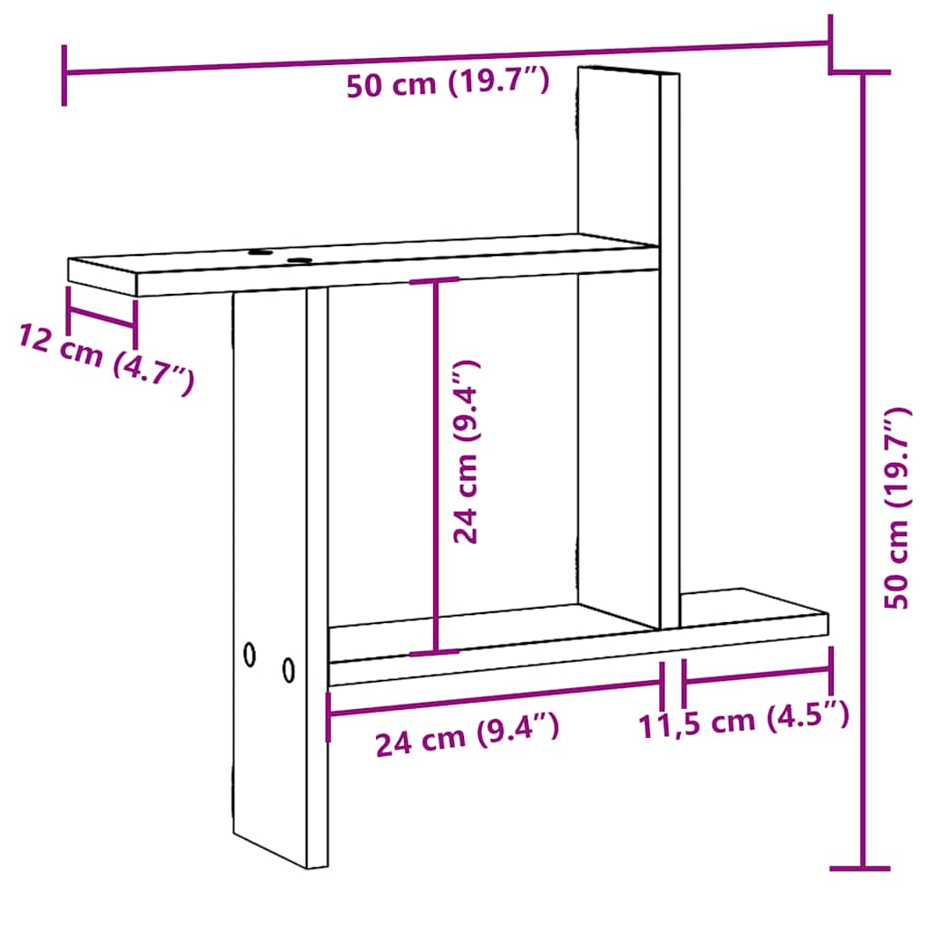 Nástěnné Police 2 Ks Černý Dub 50 X 12 X 50 Cm, Konstrukční Dřevo
