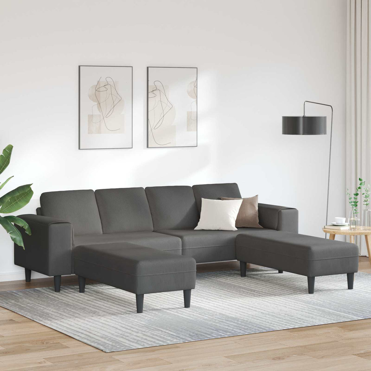 Pohovka 250 X 77 X 76 Cm Žebrovaná Látka