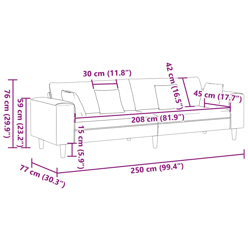 Pohovka 250 X 77 X 76 Cm Samet