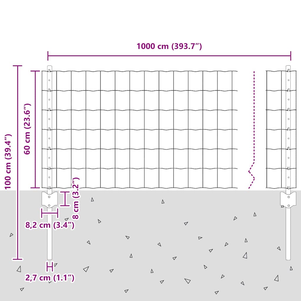 Euro Plot S Pilotem 10 X 0,6 M Ocel Potažená Pvc Šedá Síťovina