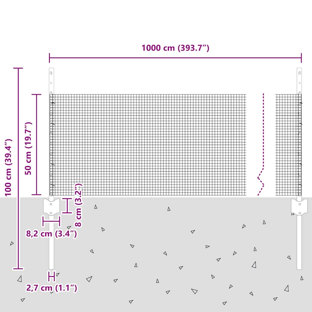 Svařovaná Drátěná Plotovina S Tyčkami 10 X 0,5 M Šedá Síťovina