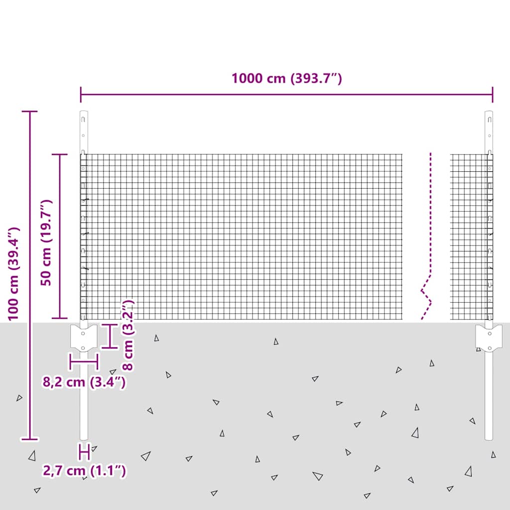 Svařovaná Drátěná Plotovina S Tyčkami 10 X 0,5 M Šedá Síťovina