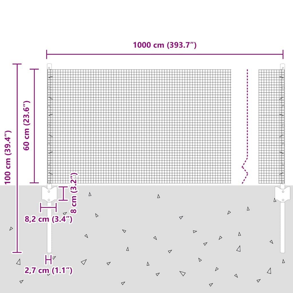 Svařovaná Drátěná Plotovina S Tyčkami 10 X 0,6 M Šedá Síťovina