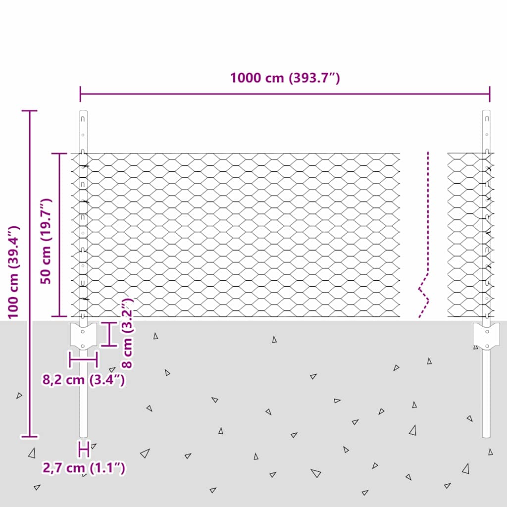 Hexagonální Plot S Podpěrou 10 X 0,5 M Ocel Potažená Pvc Šedá