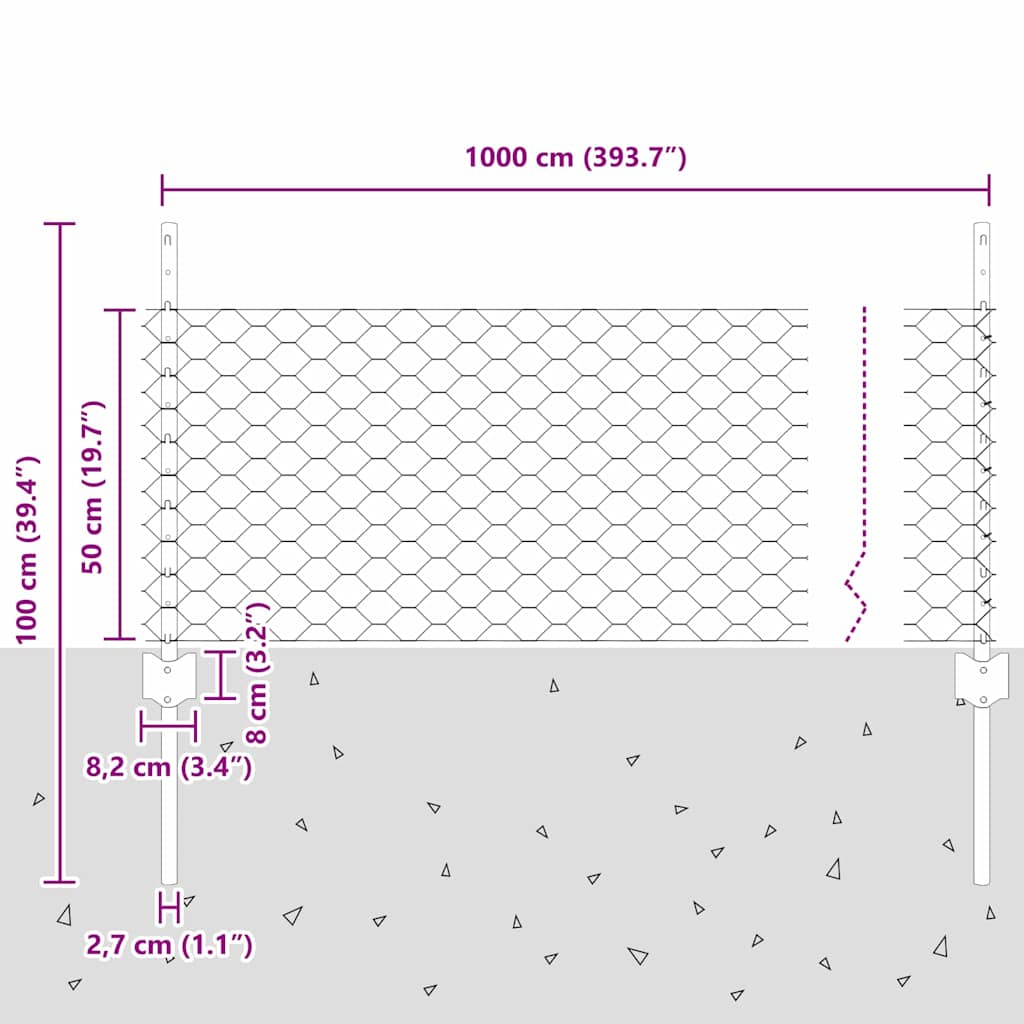 Hexagonální Plot S Podpěrou 10 X 0,5 M Ocel Potažená Pvc Šedá