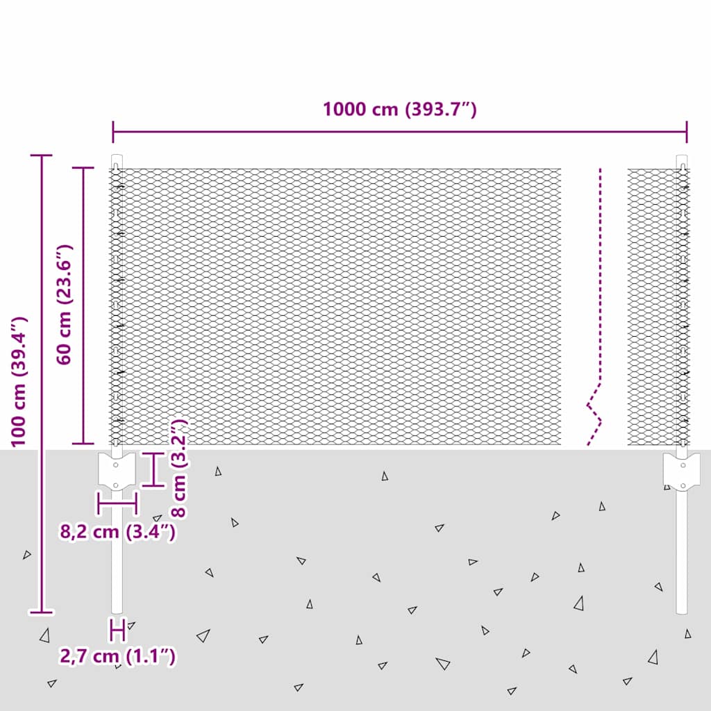 Hexagonální Plot S Podpěrou 10 X 0,6 M Ocel Potažená Pvc Šedá