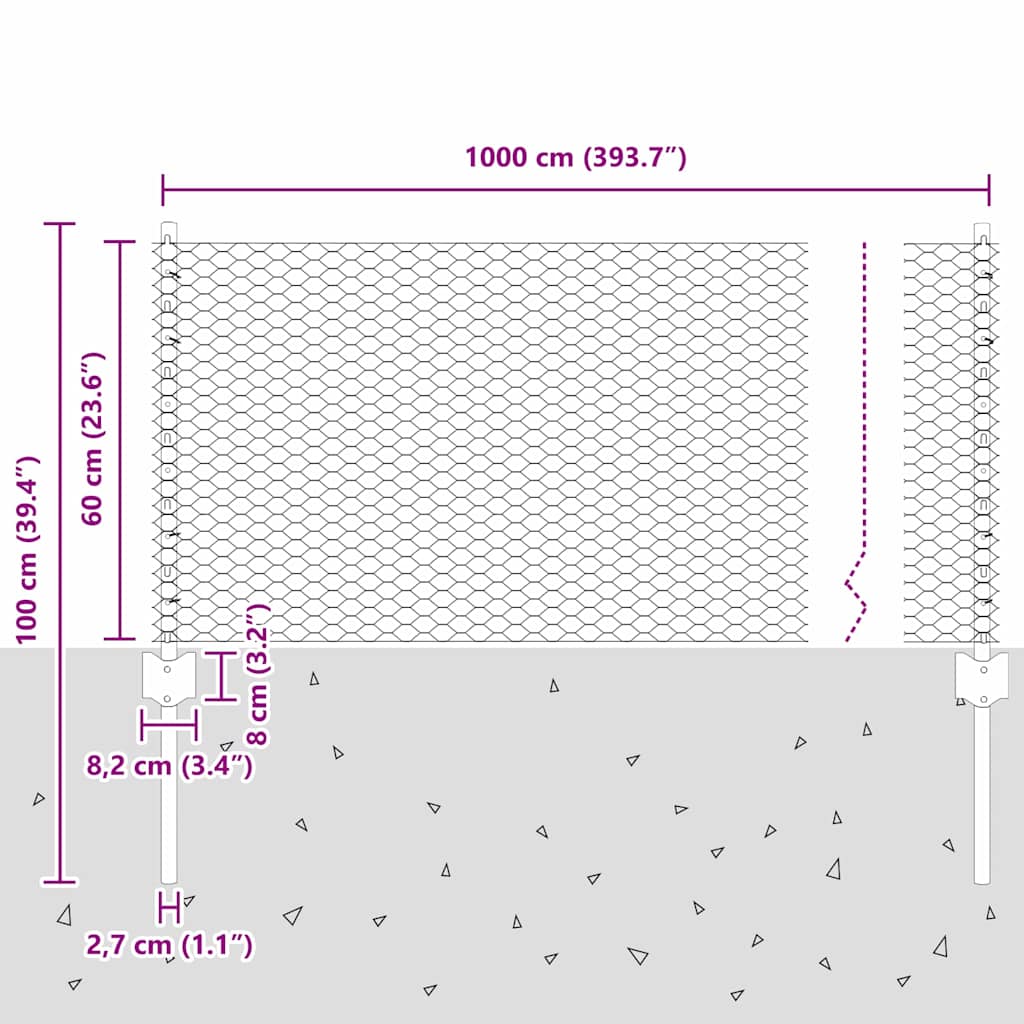 Hexagonální Plot S Podpěrou 10 X 0,6 M Ocel Potažená Pvc Šedá