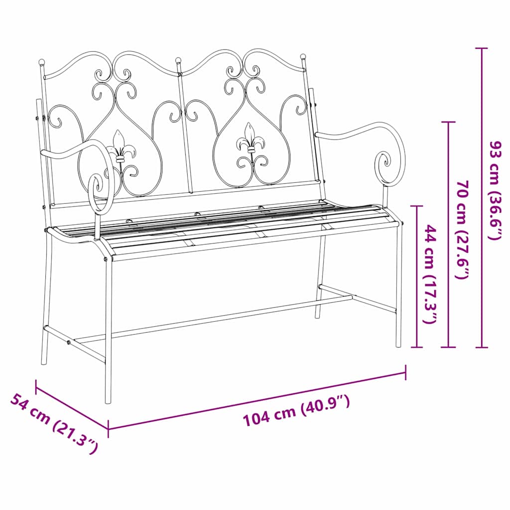 Zahradní Lavice 2 -Seater 104 X 54 X 93 Cm Ocel