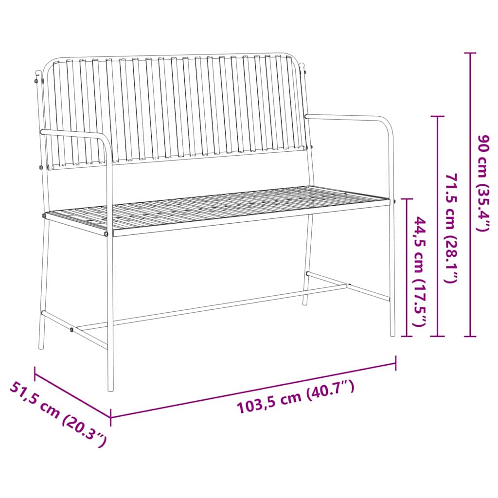Zahradní Lavice 2 -Seater 103,5 X 51,5 X 90 Cm Ocel