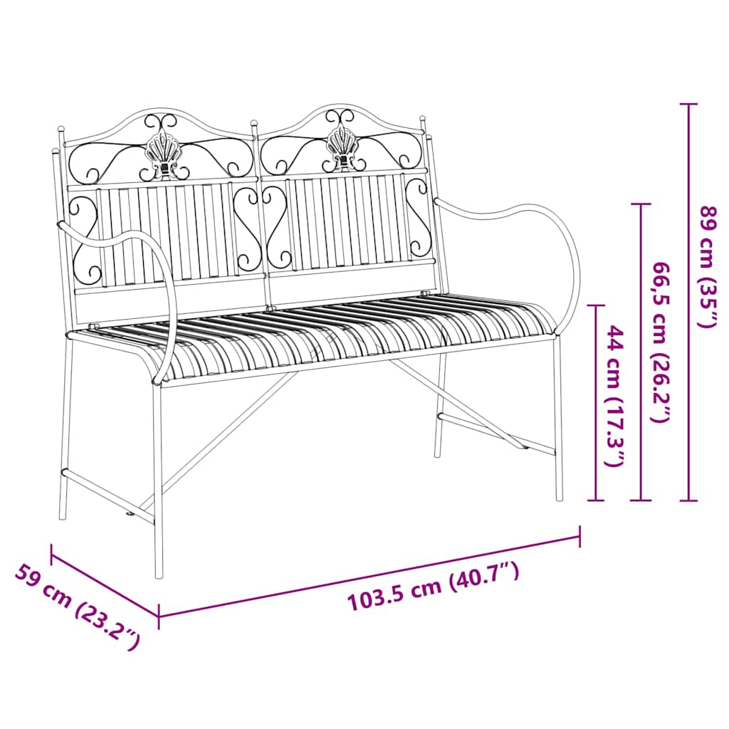 Zahradní Lavice 2 -Seater 103,5 X 59 X 89 Cm Ocel
