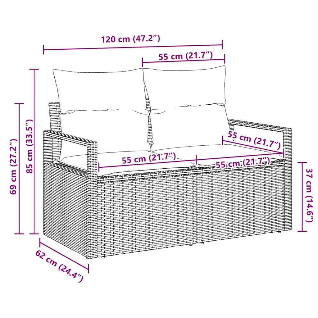 Zahradní Sofa S Polštářem 120 X 62 X 69 Cm Polyratan