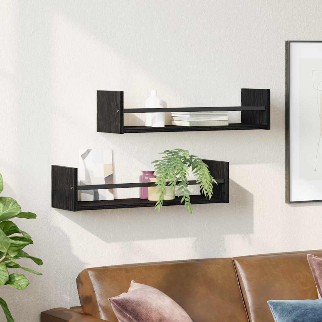 Nástěnná Polička Nástěnný 2 Pcs Černý Dub 60 X 16 X 14 Cm