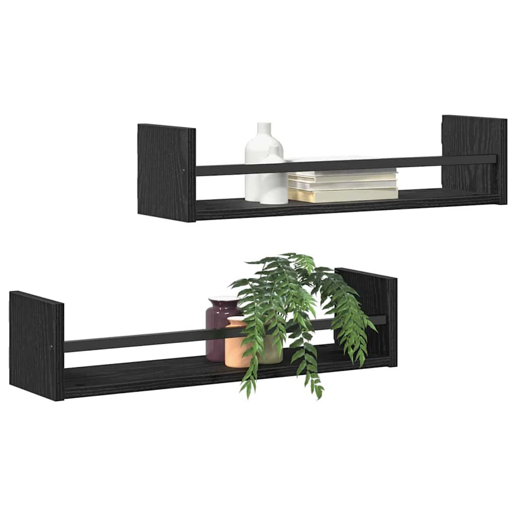 Nástěnná Polička Nástěnný 2 Pcs Černý Dub 60 X 16 X 14 Cm