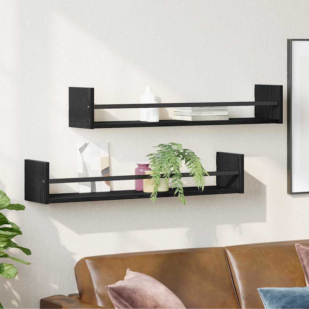 Nástěnná Polička Nástěnný 2 Pcs Černý Dub 80 X 16 X 14 Cm