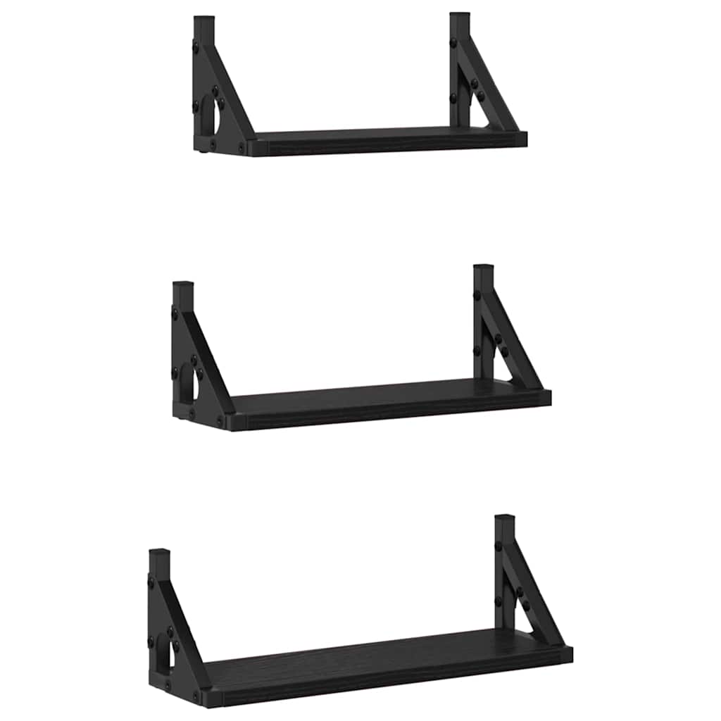 Nástěnná Polička Nástěnný S Úložištěm 3 Pcs Černý Dub