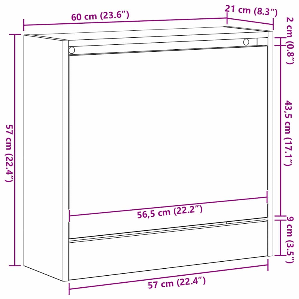 Skříň Na Obuv 60 X 21 X 57 Cm Kompozitní Dřevo Staré Dřevo