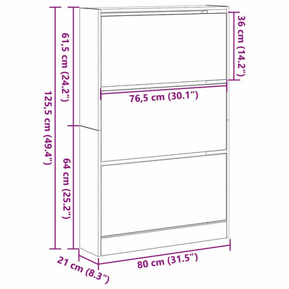 Skříň Na Obuv 80 X 21 X 125,5 Cm Kompozitní Dřevo Staré Dřevo