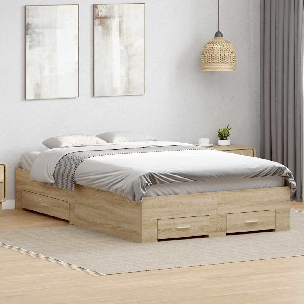 Rám Postele Se Zásuvkou Hnědá 140 X 200 Cm Kompozitní Dřevo