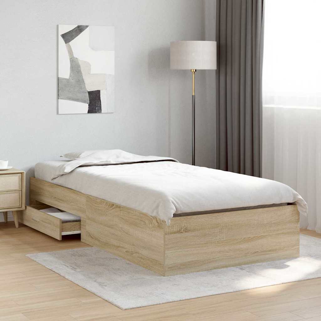 Rám Postele Se Zásuvkou Hnědá 90 X 190 Cm Kompozitní Dřevo