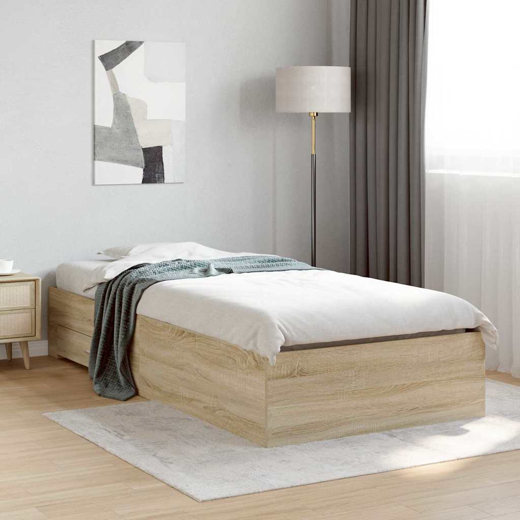 Rám Postele Se Zásuvkou Hnědá 90 X 190 Cm Kompozitní Dřevo