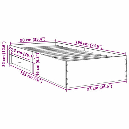 Rám Postele Se Zásuvkou Hnědá 90 X 190 Cm Kompozitní Dřevo