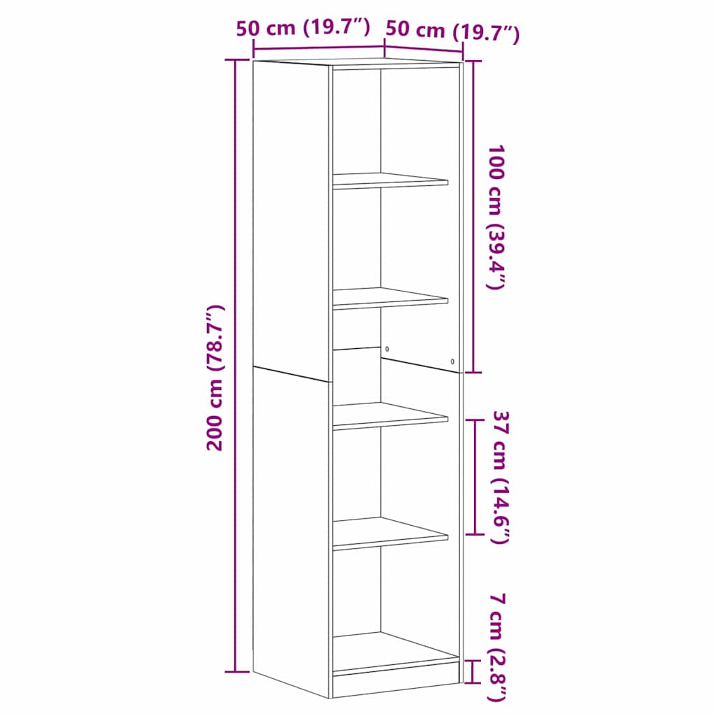 Šatní Skříň Černý Dub 50 X 50 X 200 Cm Kompozitní Dřevo