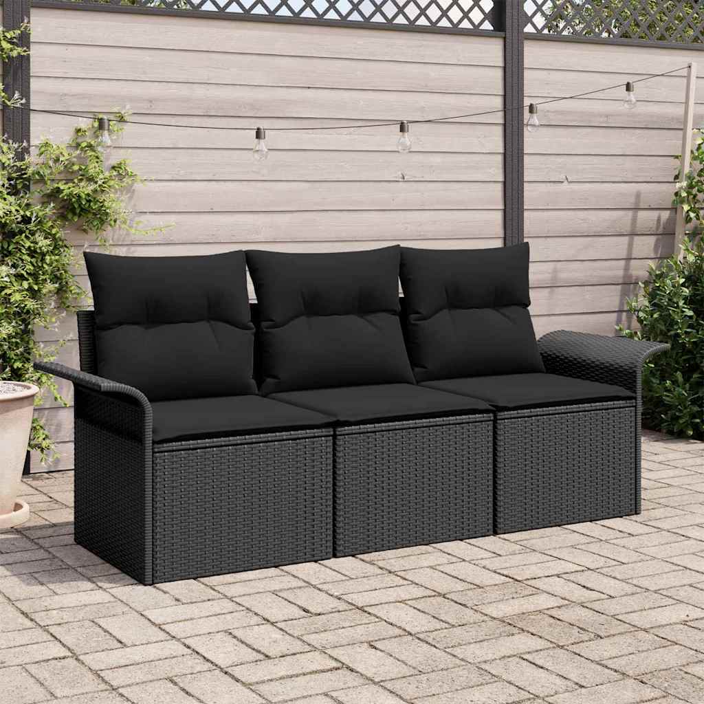 Set Pohovek 3 Ks 3-Počet Míst Černá Polyratan