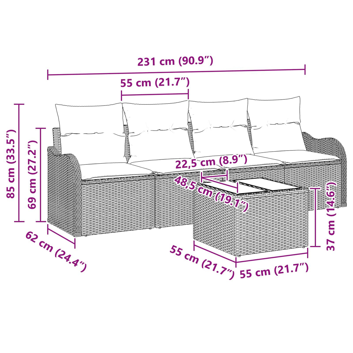 Sada Zahradních Pohovek 5 Ks Polyratan