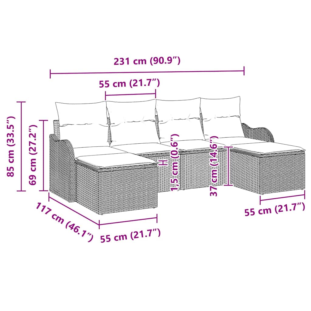 Sada Zahradních Pohovek 6 Ks Černá Polyratan