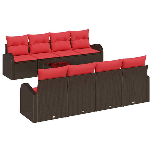 Set Pohovek 9 Ks 6-Počet Míst Hnědá A Červená Polyester