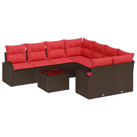 Set Pohovek 9 Ks 8-Počet Míst Hnědá A Červená Polyester