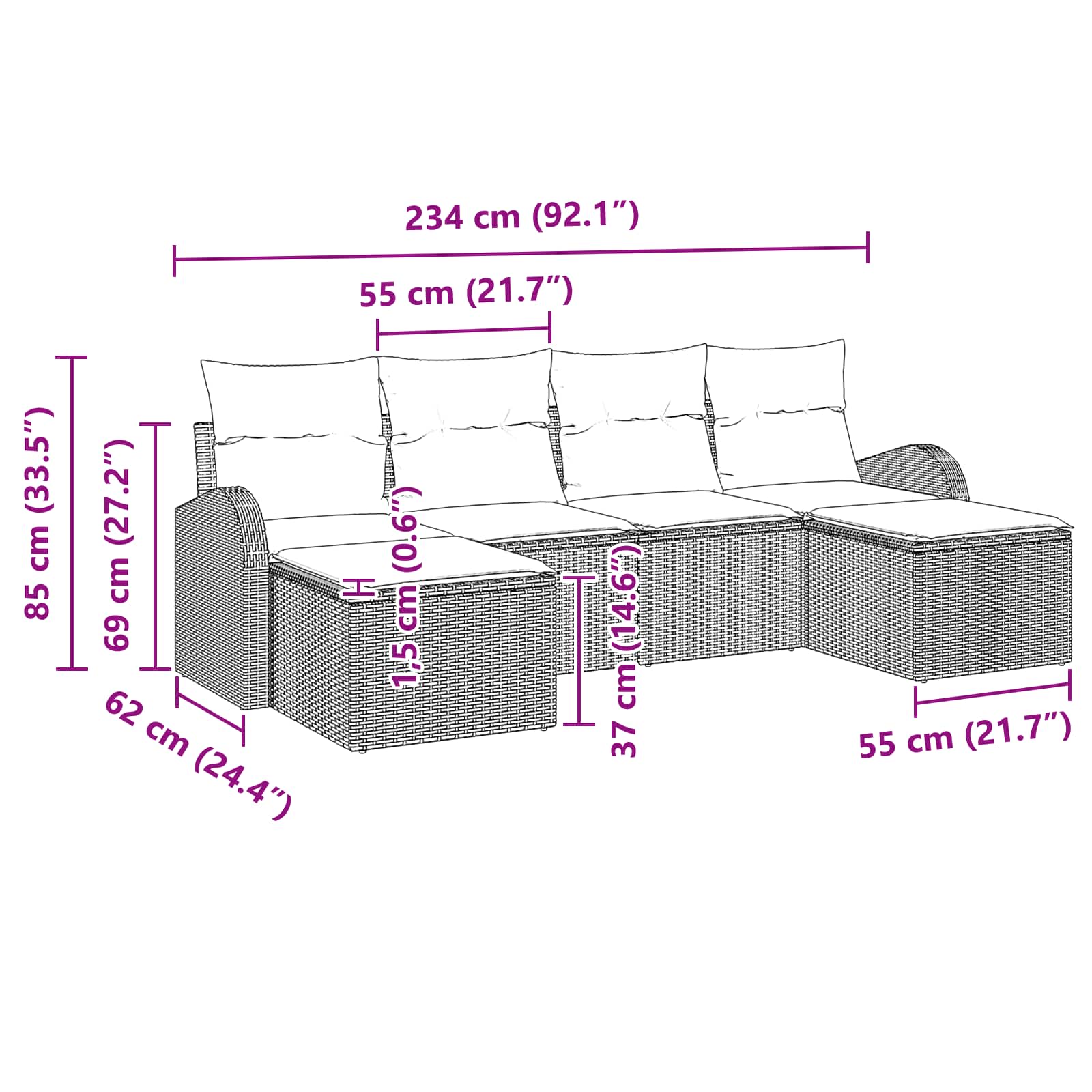 Sada Zahradních Pohovek 6 Ks Hnědá [Syntetika]: Poly Ratan