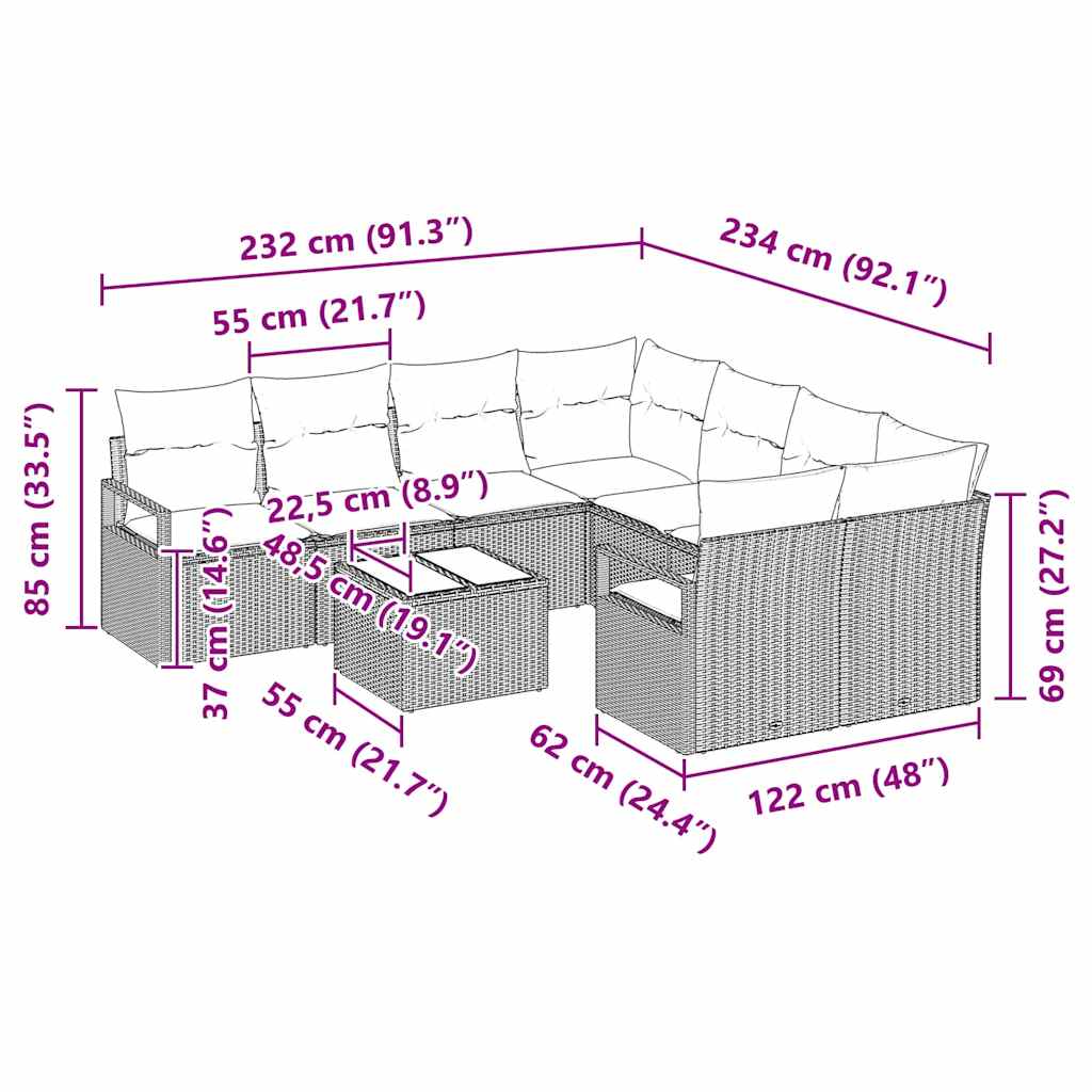 Set Pohovek 9 Ks 8-Počet Míst Polyratan
